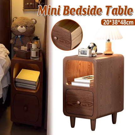 Wood Mini Bedside Table with Drawer and Shelf Compact for Bedroom Space Saving