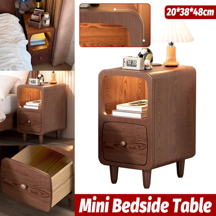 Wood Mini Bedside Table with Drawer and Shelf Compact for Bedroom Space Saving