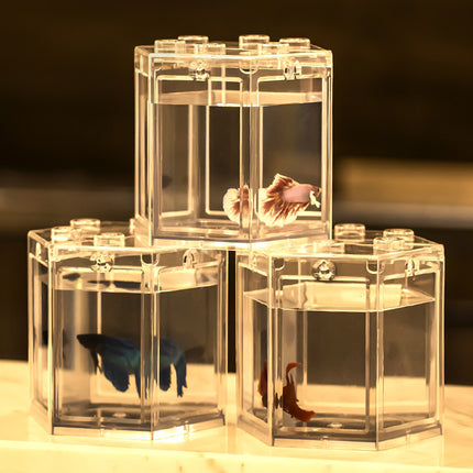 Mini Aquarium Tank 12x11x11.5cm Clear Acrylic for Betta Goldfish Desktop Display