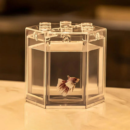 Mini Aquarium Tank 12x11x11.5cm Clear Acrylic for Betta Goldfish Desktop Display