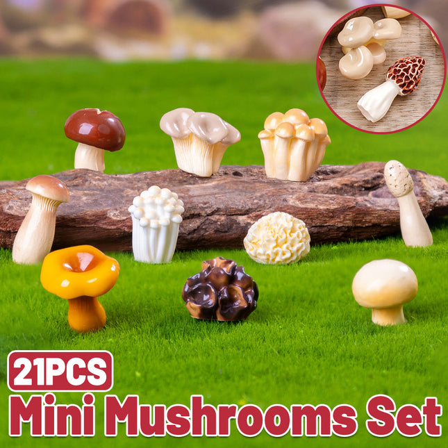 22PCS Mini Mushroom Set Colorful Resin Ornaments for Garden Home Office Decor
