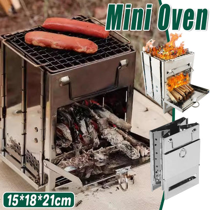 Square Wood Stove Mini Folding Grill Outdoor Camping Portable BBQ Cooking Rack