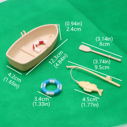 Miniature Fishing Boat Model Swimming Ring Fish Tank Decor Model Landscaping
