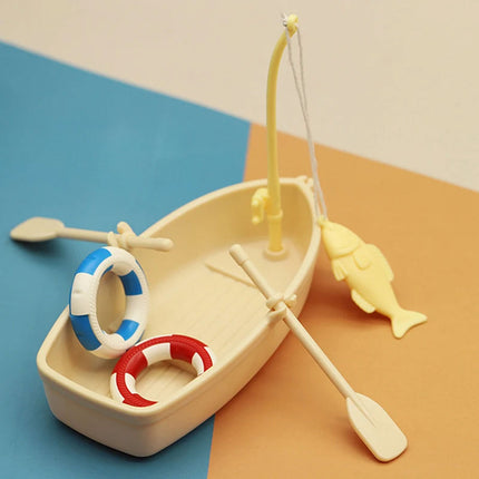 Miniature Fishing Boat Model Swimming Ring Fish Tank Decor Model Landscaping