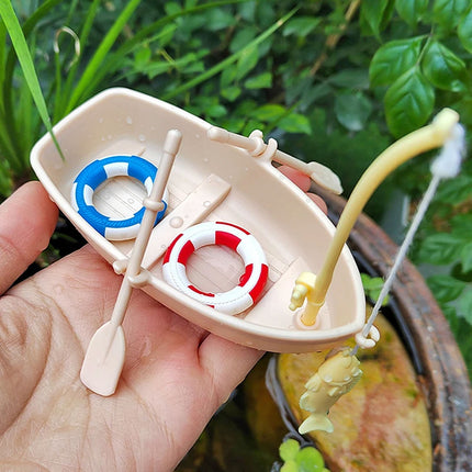 Miniature Fishing Boat Model Swimming Ring Fish Tank Decor Model Landscaping