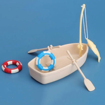 Miniature Fishing Boat Model Swimming Ring Fish Tank Decor Model Landscaping
