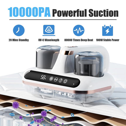 Cordless Dust Mite Remover Vacuum UV Cleaner 10000Pa Home Bed Sofa Mattress Kit