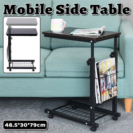 Mobile Side Table Adjustable Height Durable for Bedroom Living Room Home Use