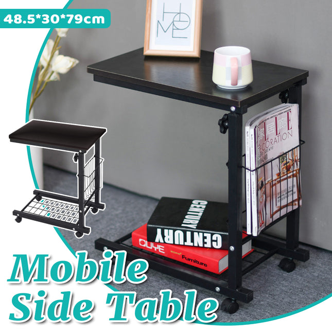 Mobile Side Table Adjustable Height Durable for Bedroom Living Room Home Use