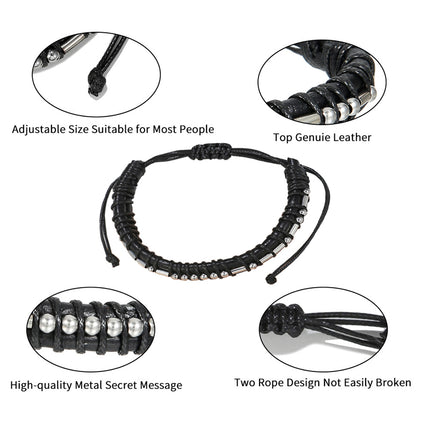 Morse Code Leather Bracelet A New Chapter Adjustable Handmade Stainless Steel Beads