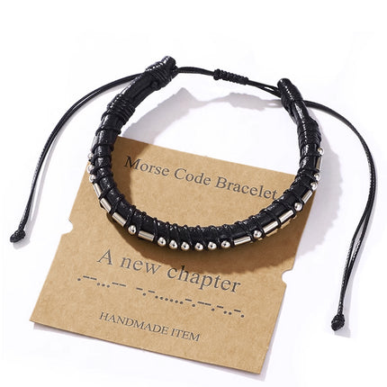 Morse Code Leather Bracelet A New Chapter Adjustable Handmade Stainless Steel Beads