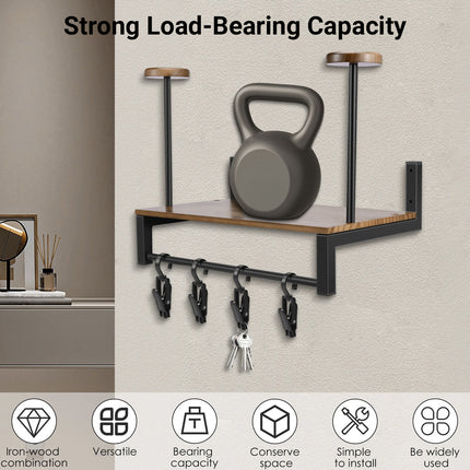 Wooden Wall Mounted Motorcycle Helmet Rack Gear Storage Shelf Sturdy Space Saving