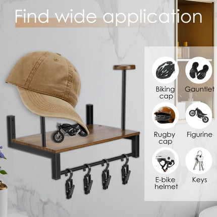 Wooden Wall Mounted Motorcycle Helmet Rack Gear Storage Shelf Sturdy Space Saving