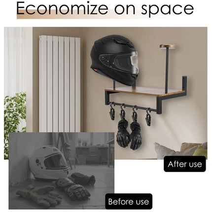 Wooden Wall Mounted Motorcycle Helmet Rack Gear Storage Shelf Sturdy Space Saving