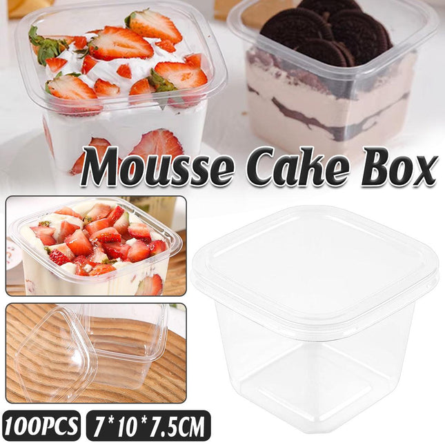 100PCS Dessert Box Mousse Cake Box Bakery Packaging Container Transparent Square