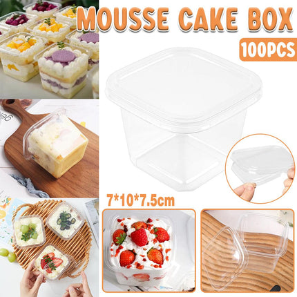 100PCS Dessert Box Mousse Cake Box Bakery Packaging Container Transparent Square