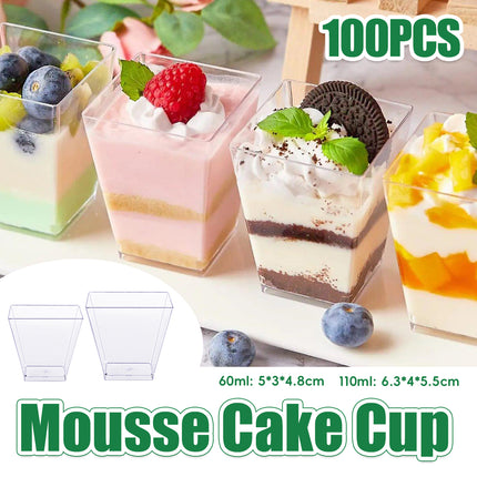 100PCS Mousse Cake Cups 60/110ml Clear for Dessert Baking Party Supplies Use
