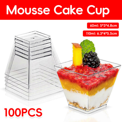 100PCS Mousse Cake Cups 60/110ml Clear for Dessert Baking Party Supplies Use