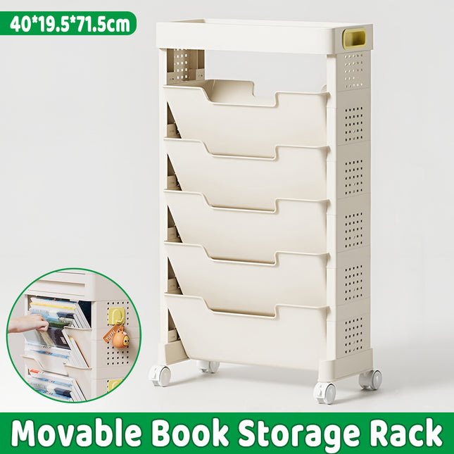 Movable Multi-Layer Book Shelf Rolling Bookcase for Study Bedroom Book Storage