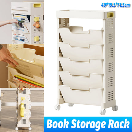 Movable Multi-Layer Book Shelf Rolling Bookcase for Study Bedroom Book Storage