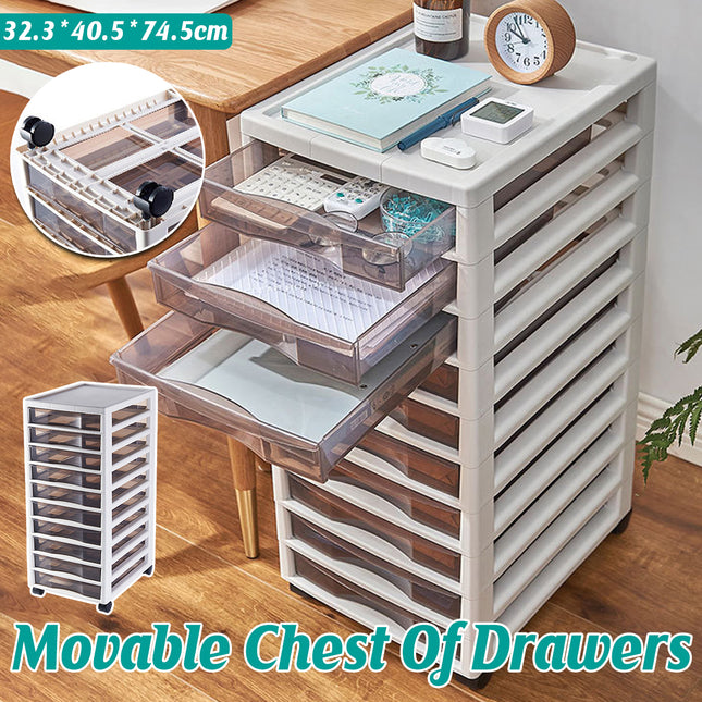 10-Layer Movable Chest of Drawers With Wheels Plastic For Home Office Storage