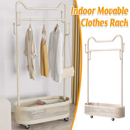Movable Clothes Hanger with Wheels Rolling Garment Rack for Bedroom Storage Use