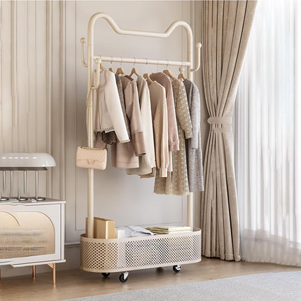 Movable Clothes Hanger with Wheels Rolling Garment Rack for Bedroom Storage Use