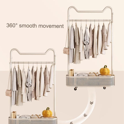 Movable Clothes Hanger with Wheels Rolling Garment Rack for Bedroom Storage Use