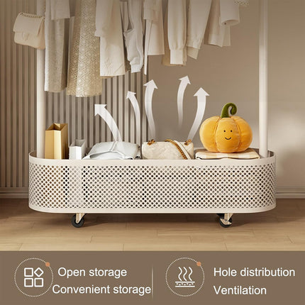 Movable Clothes Hanger with Wheels Rolling Garment Rack for Bedroom Storage Use