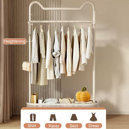 Movable Clothes Hanger with Wheels Rolling Garment Rack for Bedroom Storage Use