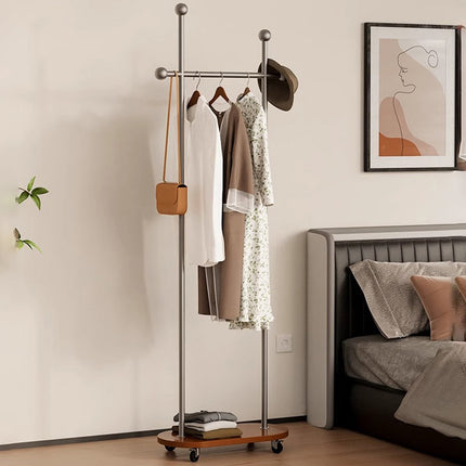 Movable Coat Rack with Wheels Rolling Garment Rack for Home Bedroom Storage Use