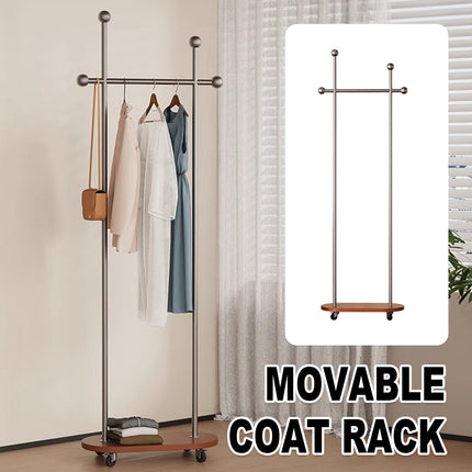 Movable Coat Rack with Wheels Rolling Garment Rack for Home Bedroom Storage Use