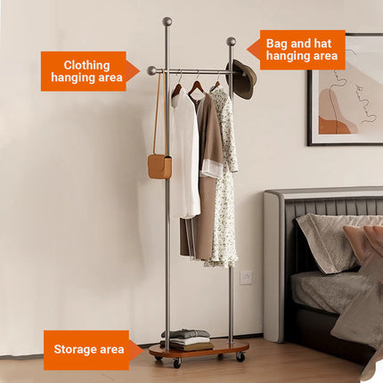 Movable Coat Rack with Wheels Rolling Garment Rack for Home Bedroom Storage Use