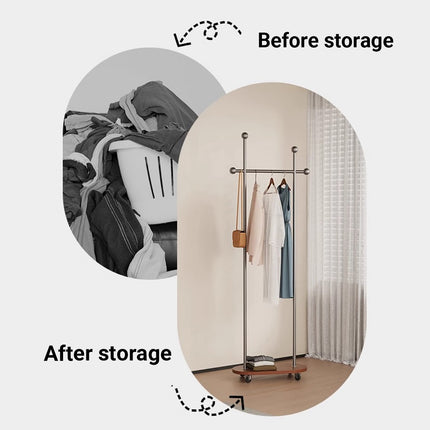 Movable Coat Rack with Wheels Rolling Garment Rack for Home Bedroom Storage Use