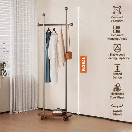 Movable Coat Rack with Wheels Rolling Garment Rack for Home Bedroom Storage Use