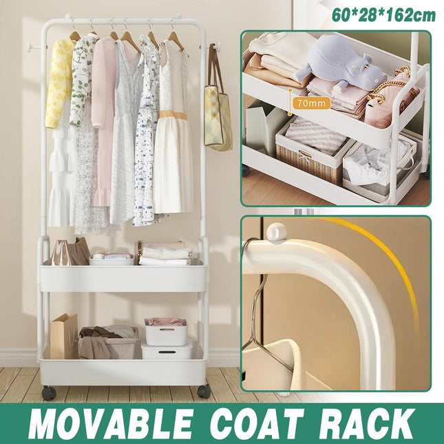 Multipurpose Clothing Rack with Wheels Rolling Wardrobe Organizer for Clothes