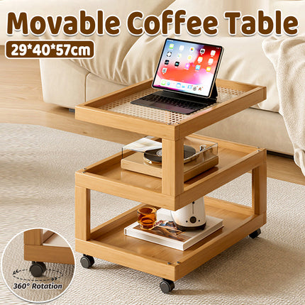 Mobile Coffee Table with Rolling Caster Wheels Versatile Living Room Side Table
