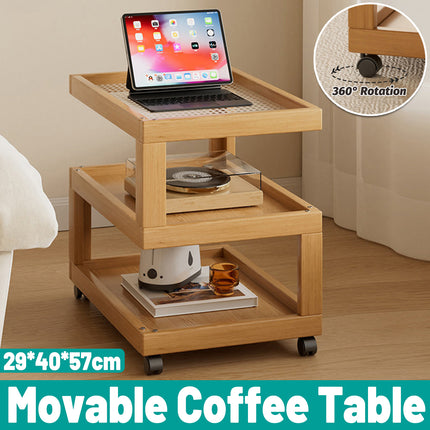 Mobile Coffee Table with Rolling Caster Wheels Versatile Living Room Side Table
