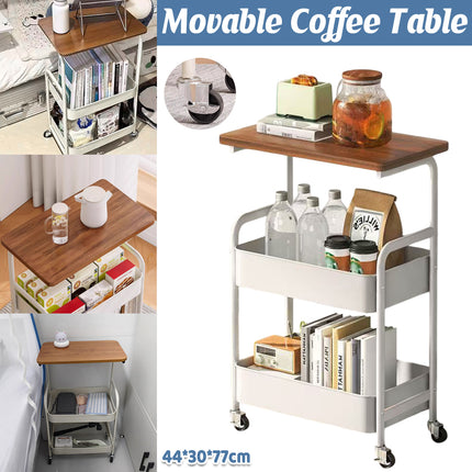 Multi Layer Coffee Table Sturdy Rolling Caster Wheels Versatile Home Storage Use