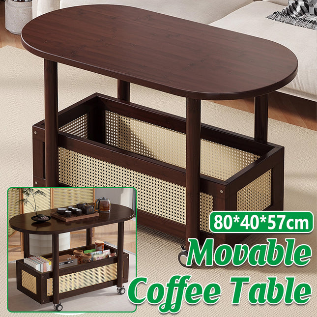 Movable Coffee Table with Wheels Side Table with Storage Shelf for Living Room