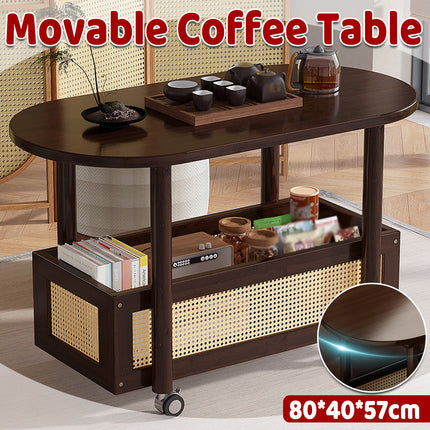 Movable Coffee Table with Wheels Side Table with Storage Shelf for Living Room