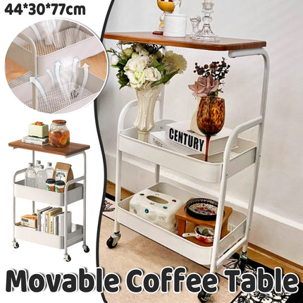 Multi Layer Coffee Table Sturdy Rolling Caster Wheels Versatile Home Storage Use
