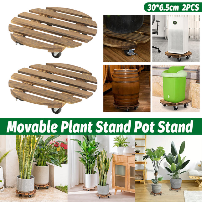 Round Swivel Caster Wooden Planter Stand Plant Pot Base for Plant Moving