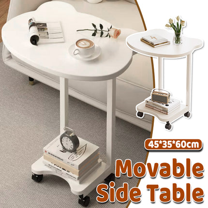 Moveable Side Table Rolling Wheels Sturdy For Sofa Bedside Living Room Use