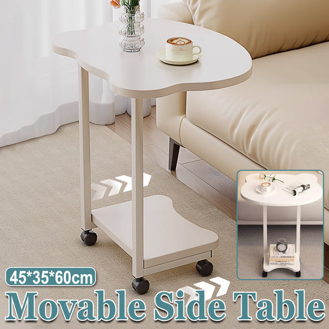 Moveable Side Table Rolling Wheels Sturdy For Sofa Bedside Living Room Use