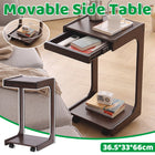 Solid Wood Rolling Coffee Table Mobile Side Table with Wheels 2-Tier Home Use