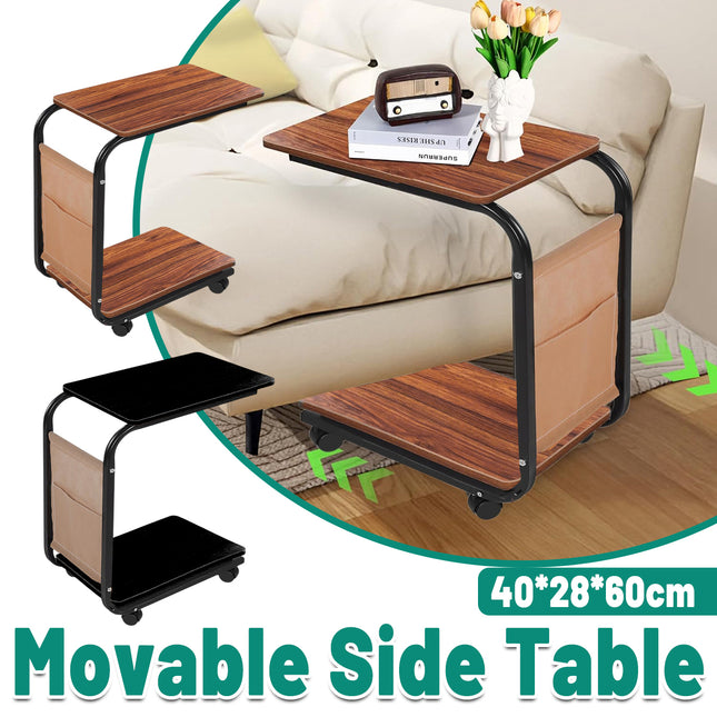 Movable Side Table with Wheels Sturdy Durable for Living Room Bedroom Sofa Side