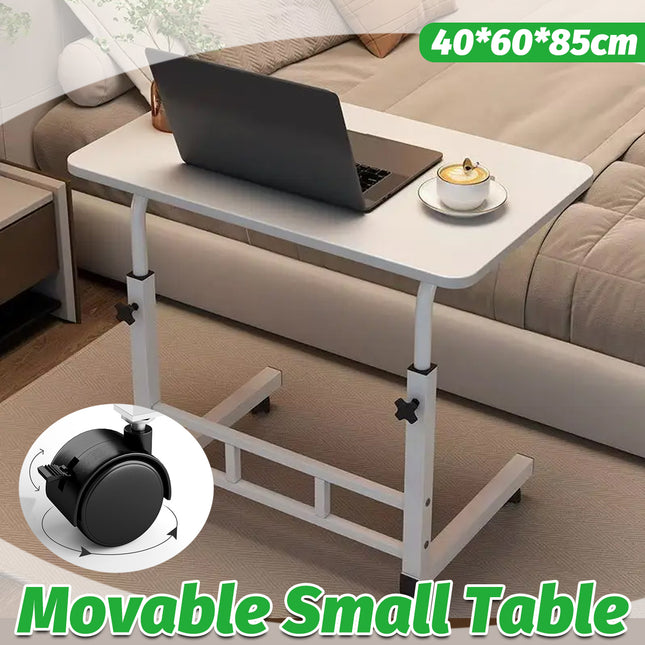 Bedside Table Movable Desk Simple White with Wheels Space Saving Home Office