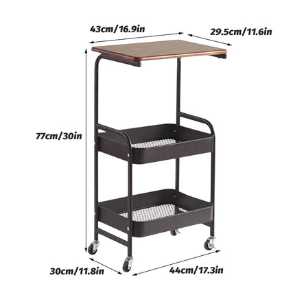 Mobile Bedside Rolling Cart Storage Shelf SpaceSaving Organizer Table On Wheels