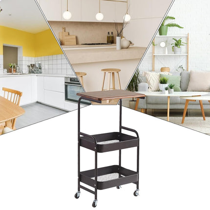Mobile Bedside Rolling Cart Storage Shelf SpaceSaving Organizer Table On Wheels